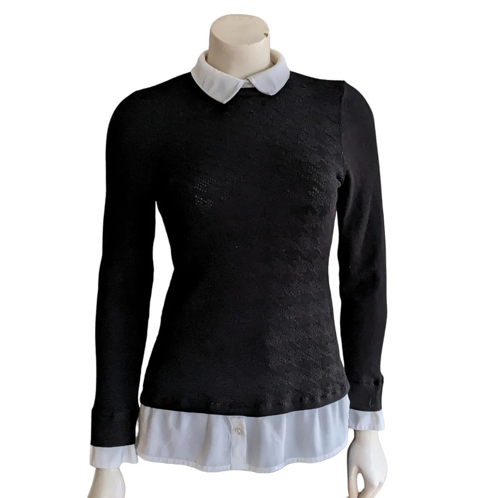Black Sweater with White Collar and Cuffs